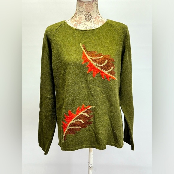 STITCHES‎ IN TIME Olive green leaf print sweater size M - Picture 1 of 12